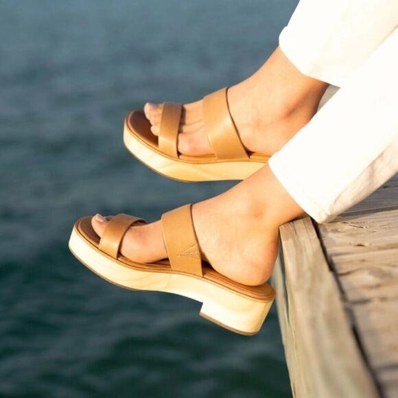 Nisolo Ellie All-Day Clog Slide Wooden Platform Sandal In Almond - Picture 1 of 9